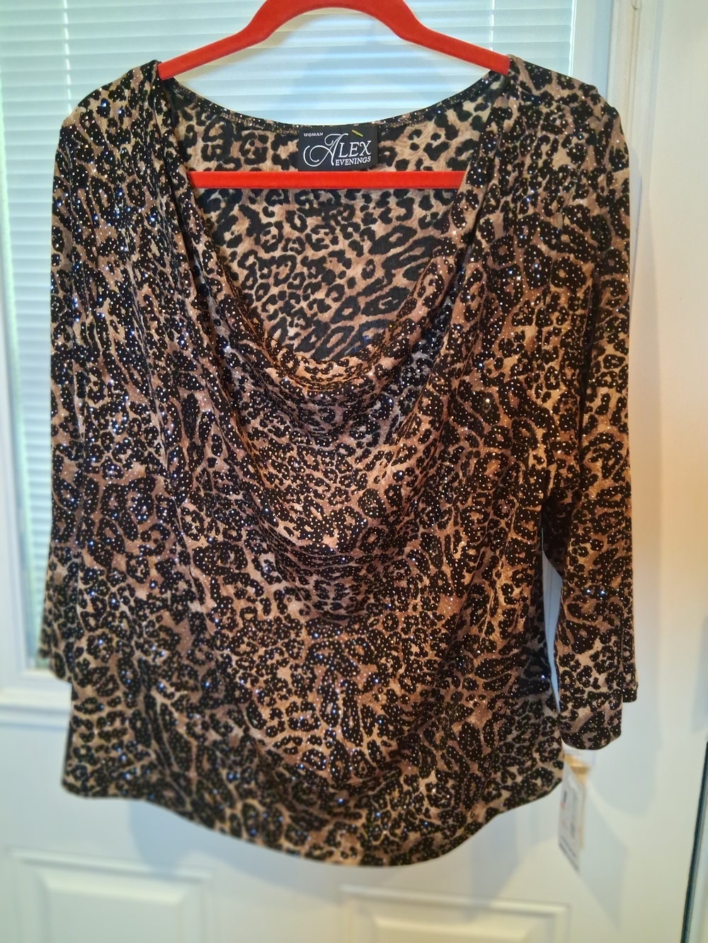 sku114 NWT Alex Evenings Women’s Leopard Print Cowl Neck Top  PLUS SIZE  2X